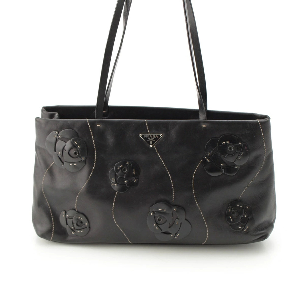 Prada Leather Flower Rose Pink Handbag Black
